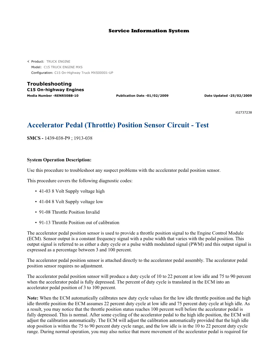 CAT C15 DTC 0041-03 Troubleshooting — Accelerator Pedal Position - page 3 is available after signing in