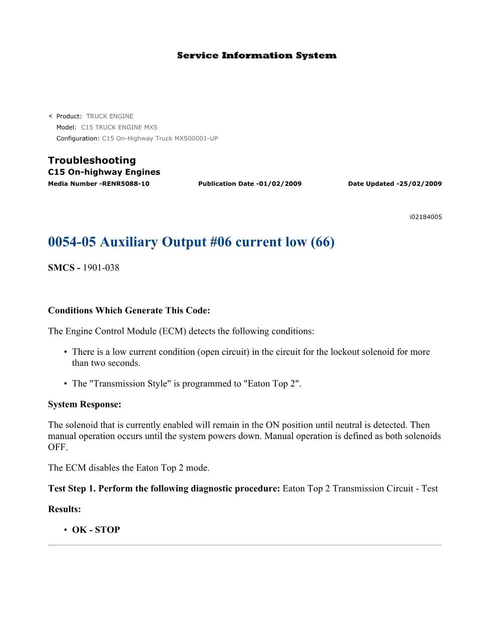 CAT C15 Eaton Top 2 Troubleshooting — RENR5088-10 — PDF, 14 Pages - preview page 1 of 3