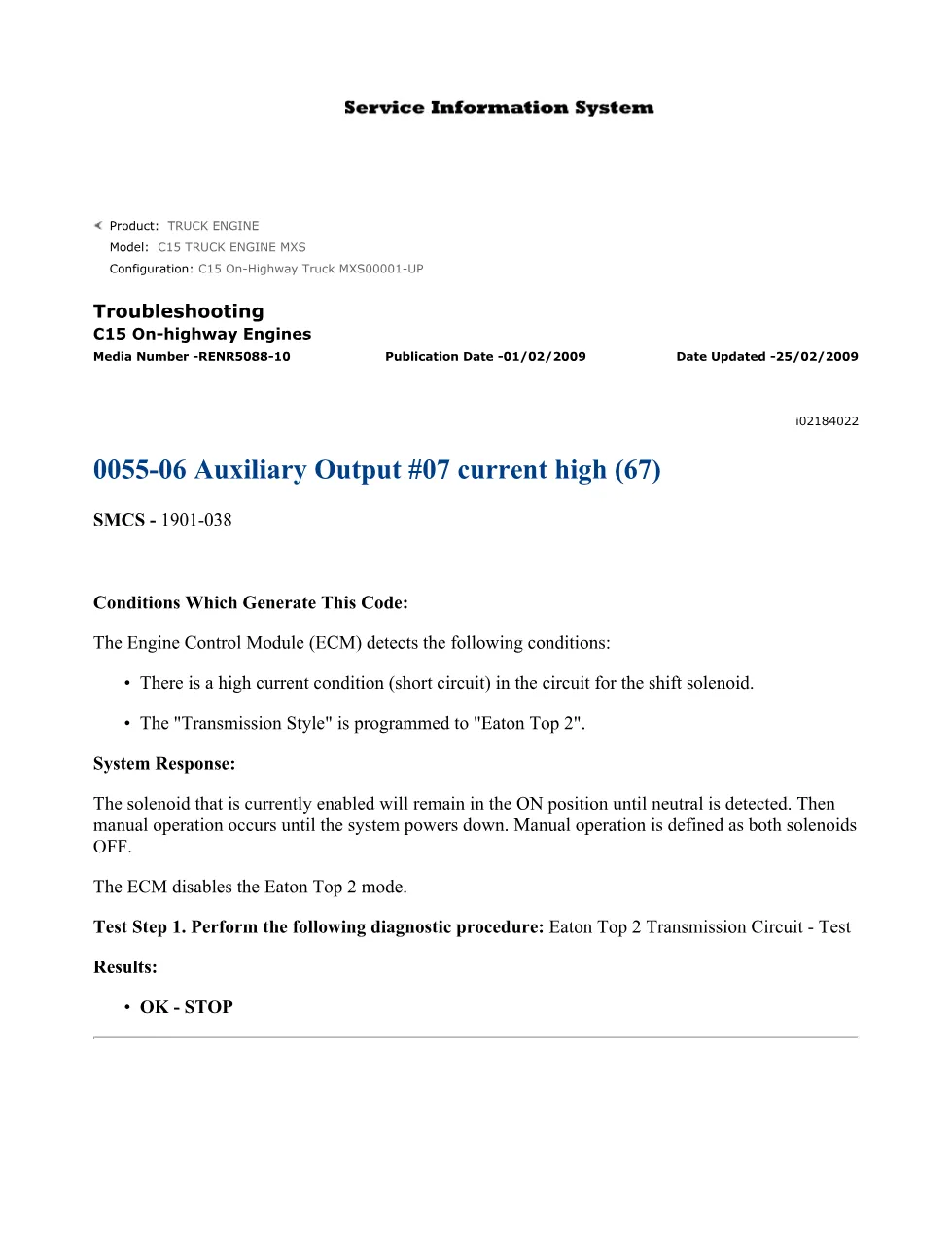 CAT C15 Eaton transmission troubleshooting manual — RENR5088-10 - preview page 1 of 3