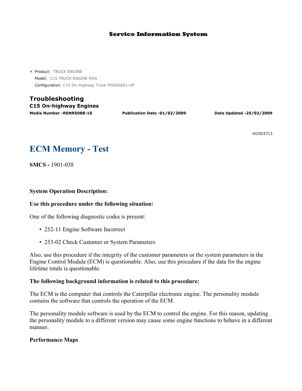 CAT C15 engine software troubleshooting — Diagnostic Code 252-11 - preview page 2 of 3