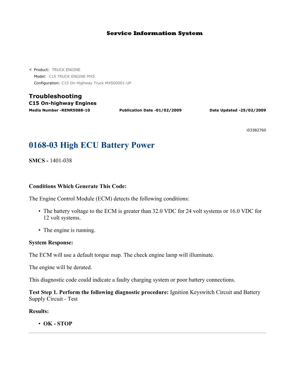 CAT C15 High Battery Troubleshooting — RENR5088-10 — PDF, 10 - preview page 1 of 3