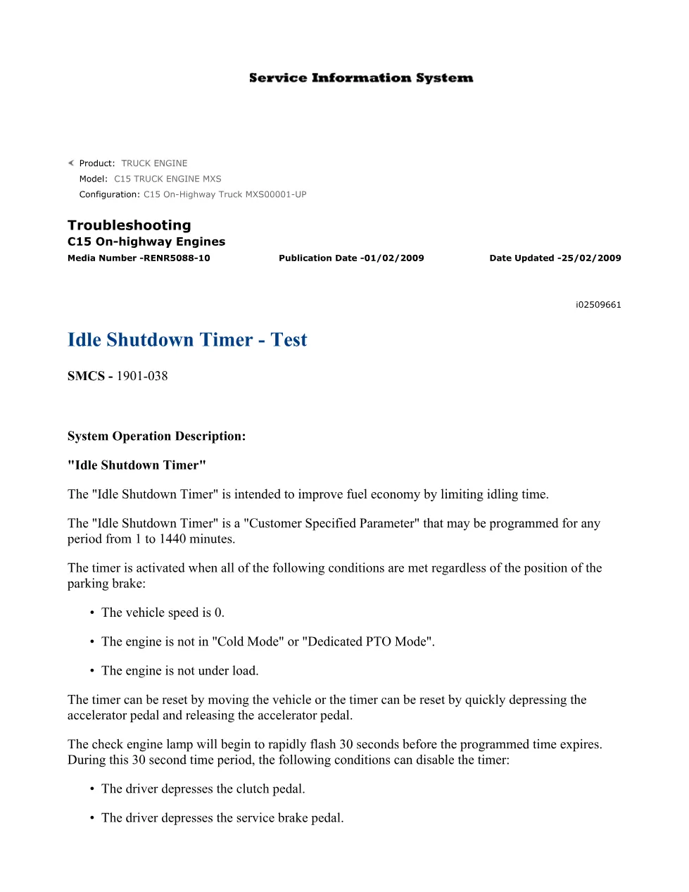 CAT C15 idle shutdown — Troubleshooting Guide RENR5088-10 — PDF, - page 3 is available after signing in