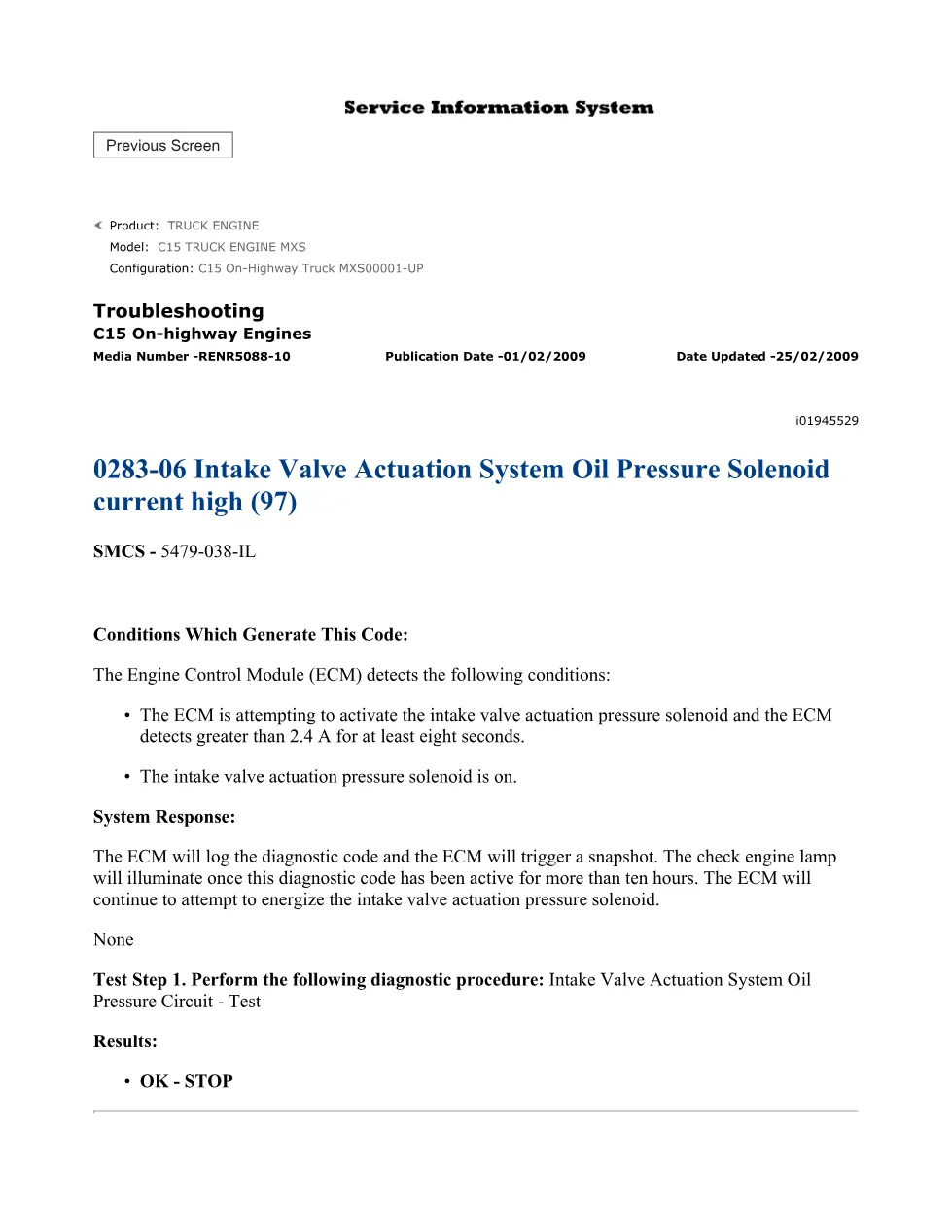 CAT C15 Intake Valve Actuation Troubleshooting — RENR5088-10 - preview page 1 of 3