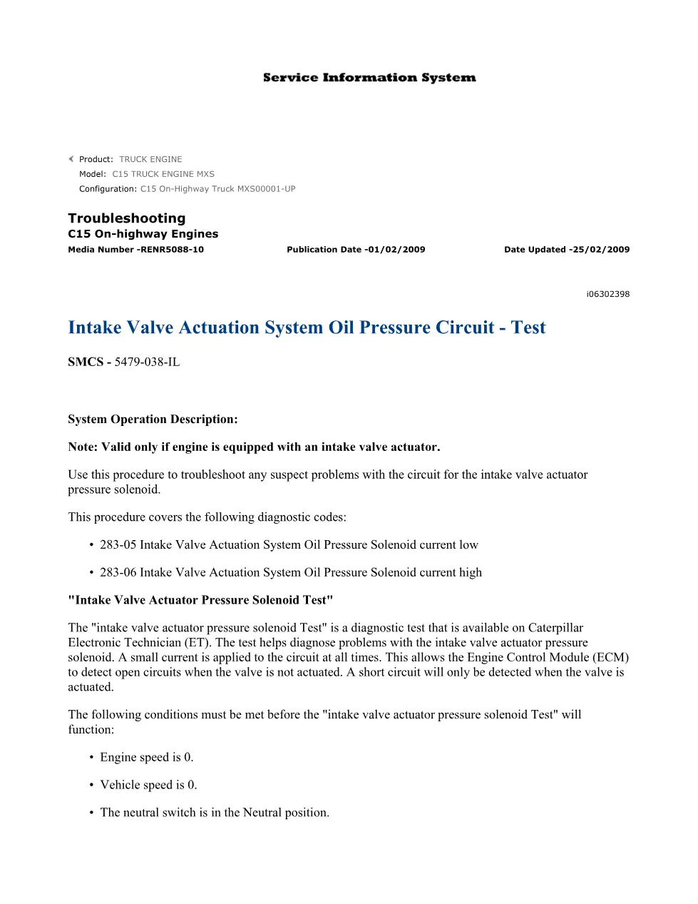 CAT C15 Intake Valve Actuation Troubleshooting — RENR5088-10 - preview page 2 of 3