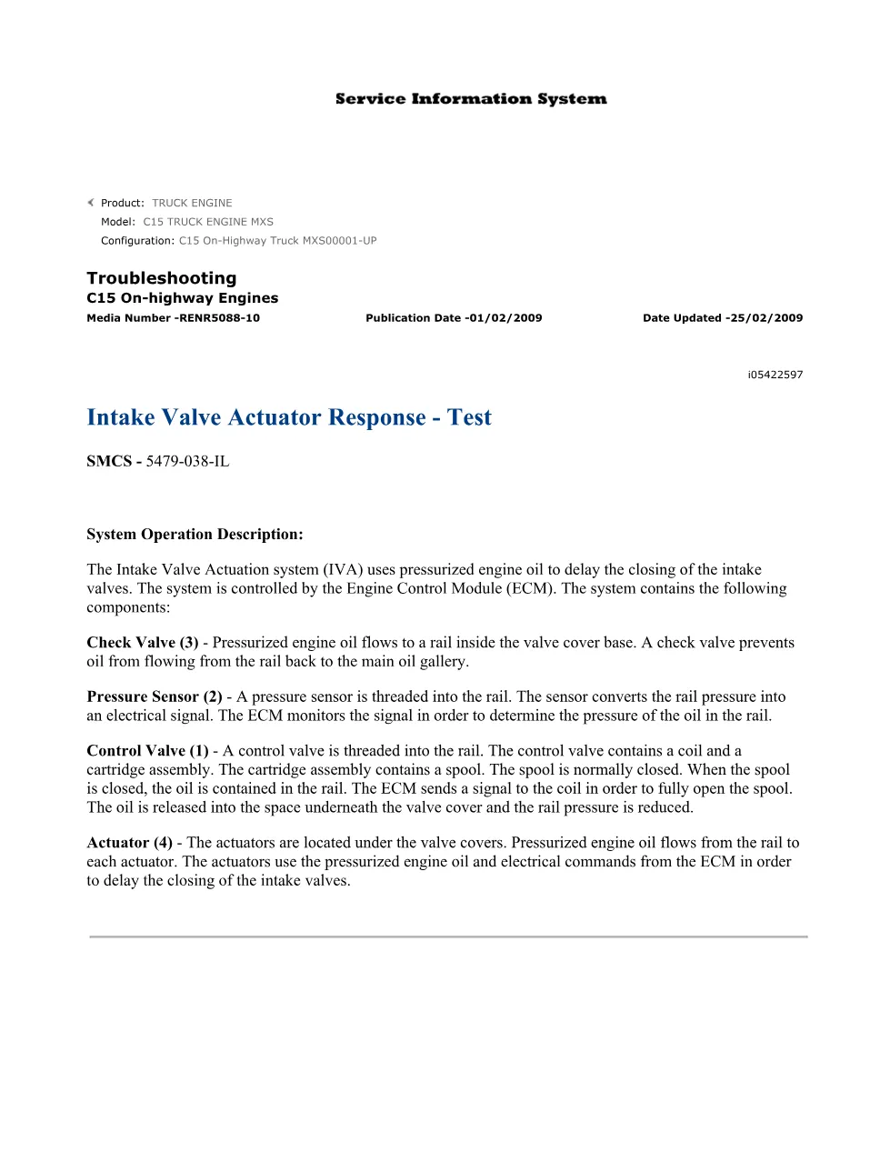 CAT C15 IVA Troubleshooting — Diagnostic Code 283-07 Intake Valve - preview page 2 of 3