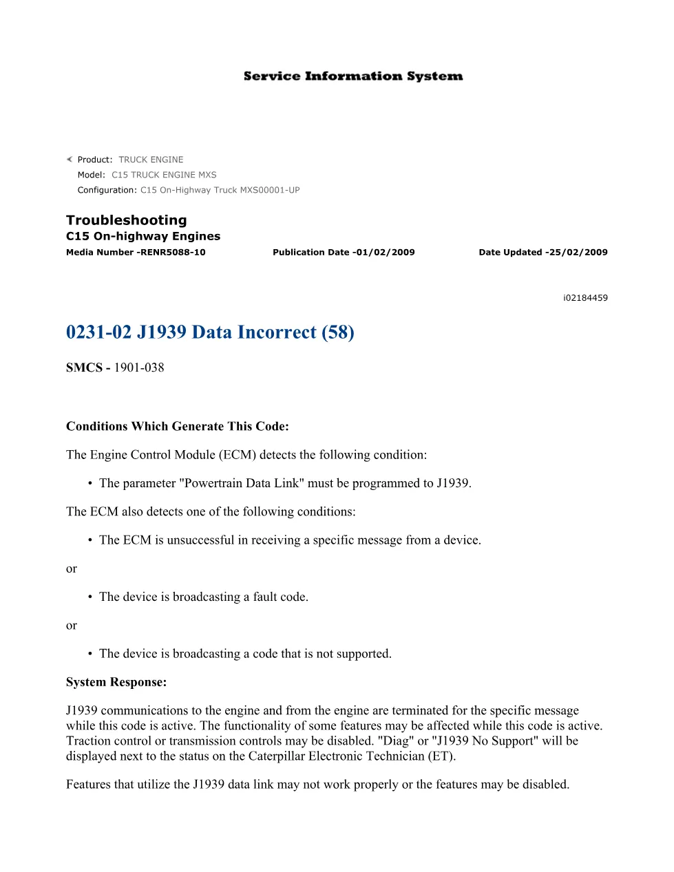 CAT C15 J1939 Troubleshooting — Diagnostic Code 0231-02 — PDF, 1 - page 1 is available after signing in