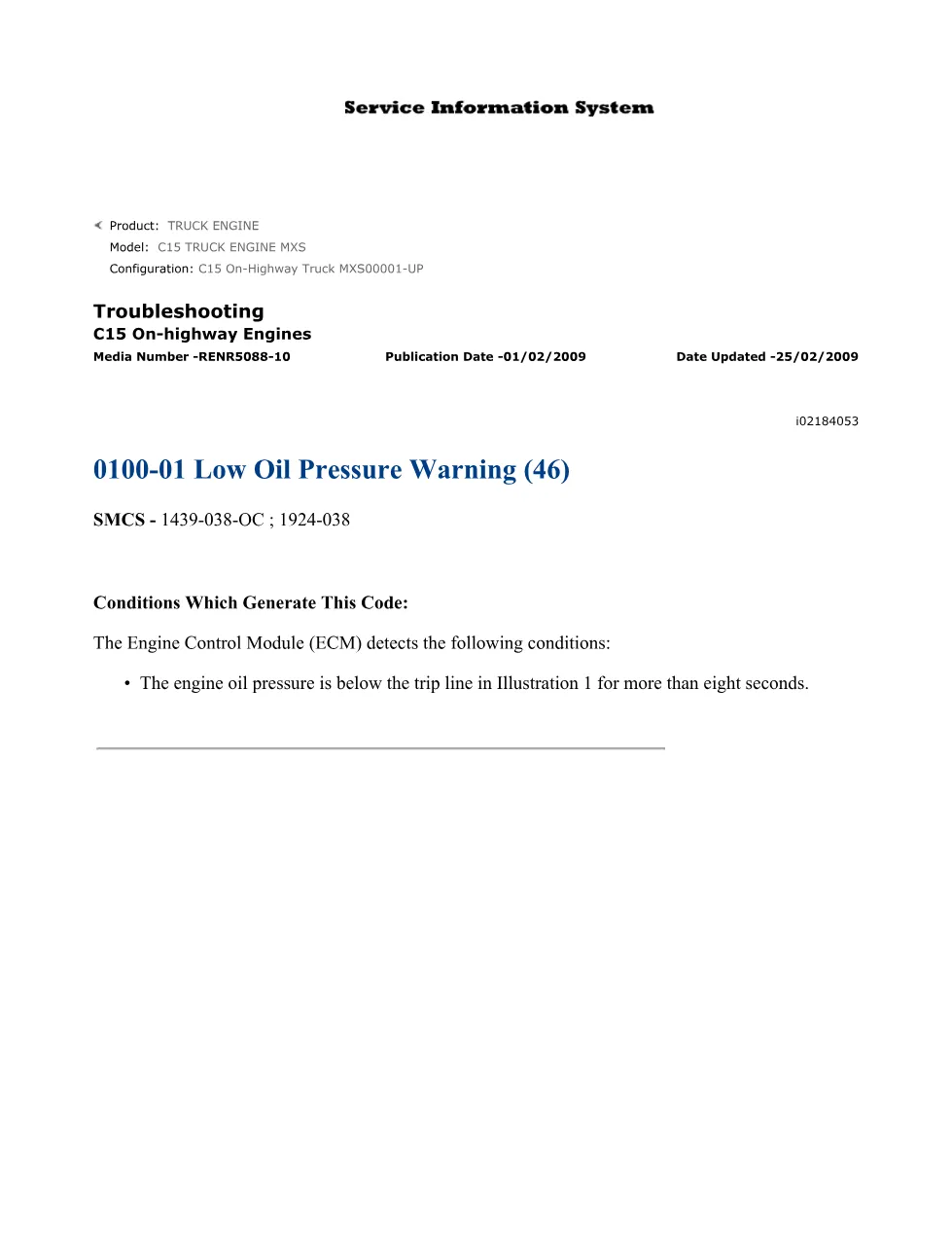 CAT C15 Low Oil Pressure Troubleshooting Guide — RENR5088-10 - preview page 1 of 3