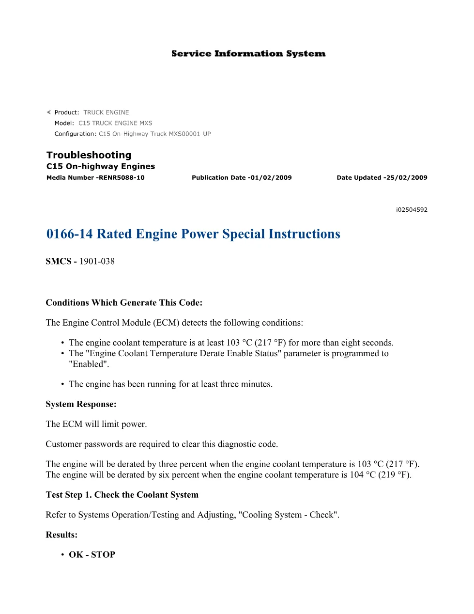 CAT C15 Power Derate — Troubleshooting Guide 0166-14 – Official - page 1 is available after signing in