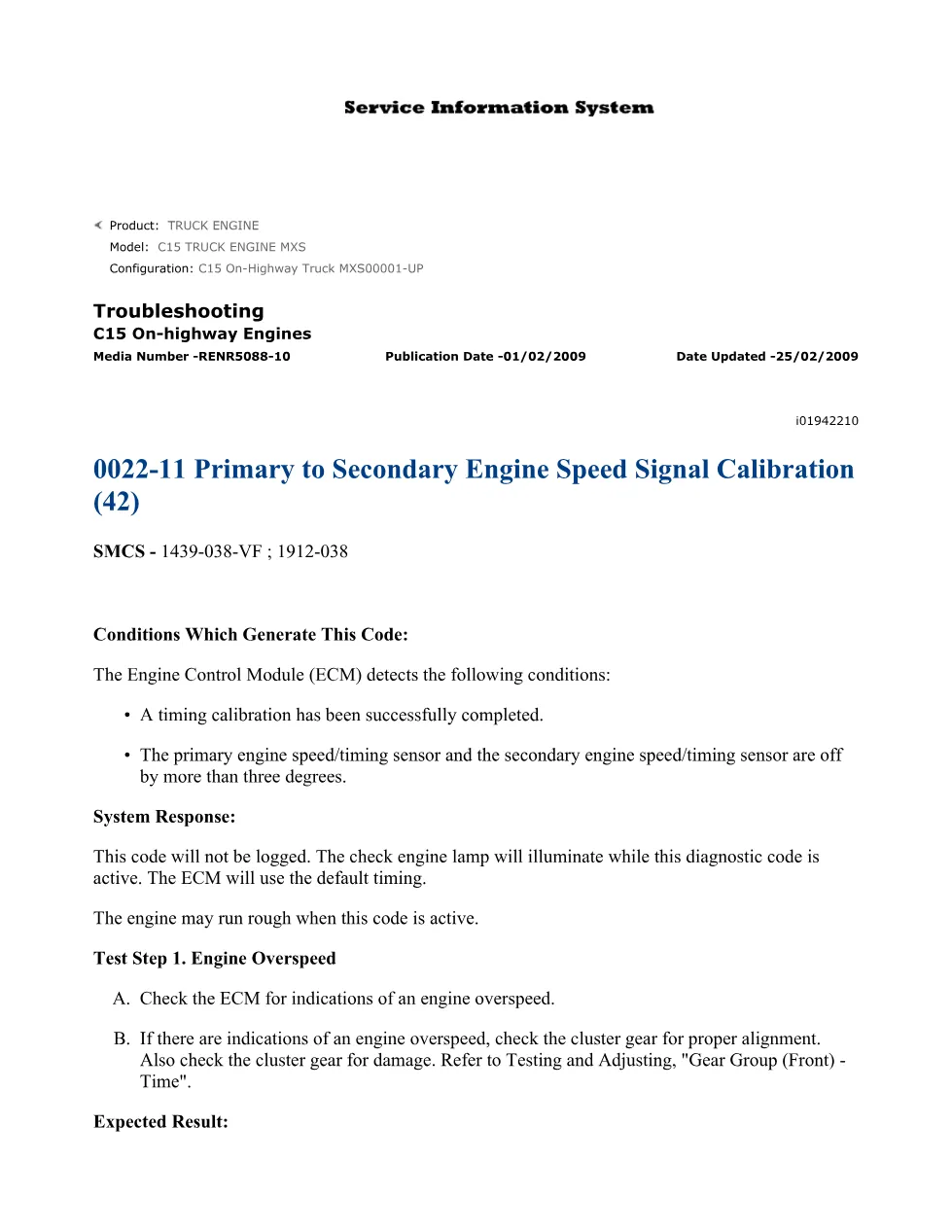 CAT C15 Speed Calibration — Troubleshooting Guide RENR5088-10 - preview page 1 of 3