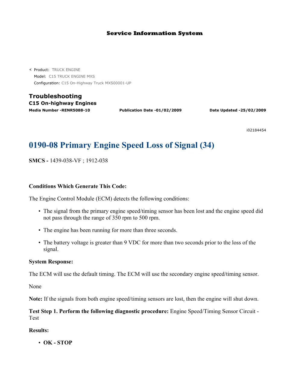 CAT C15 Speed Sensor Troubleshooting — Engine Speed/Timing Sensor - preview page 1 of 3