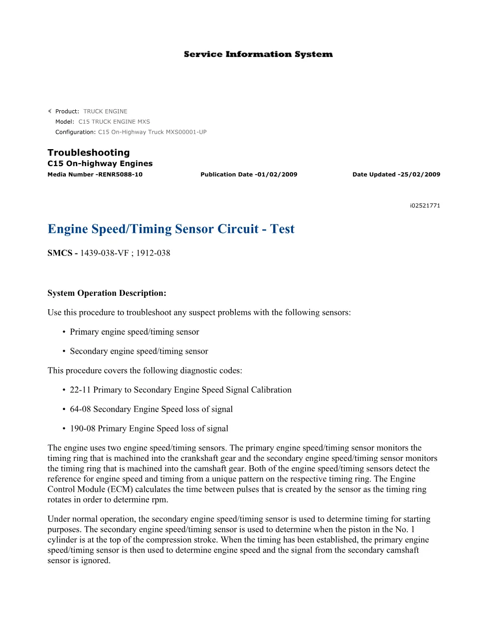 CAT C15 Speed Sensor Troubleshooting — Engine Speed/Timing Sensor - preview page 2 of 3