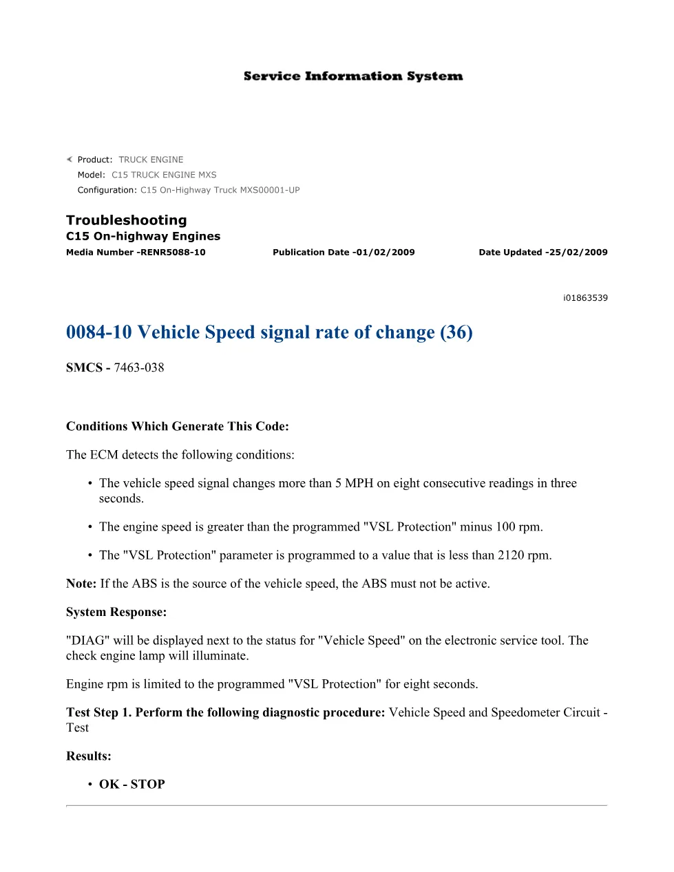 CAT C15 speed signal troubleshooting manual — RENR5088-10 — PDF, - preview page 1 of 3