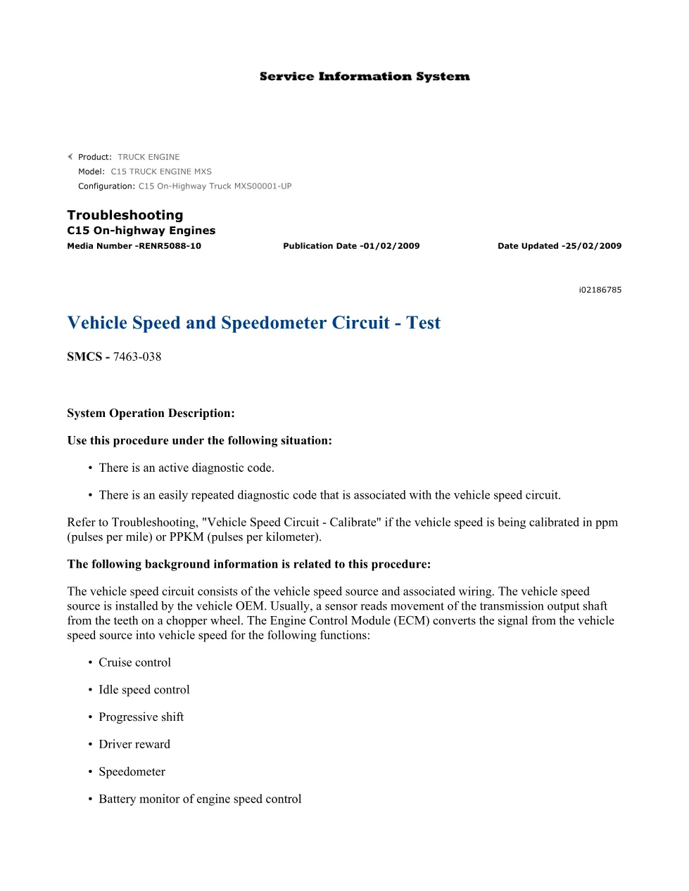 CAT C15 speed signal troubleshooting manual — RENR5088-10 — PDF, - preview page 2 of 3