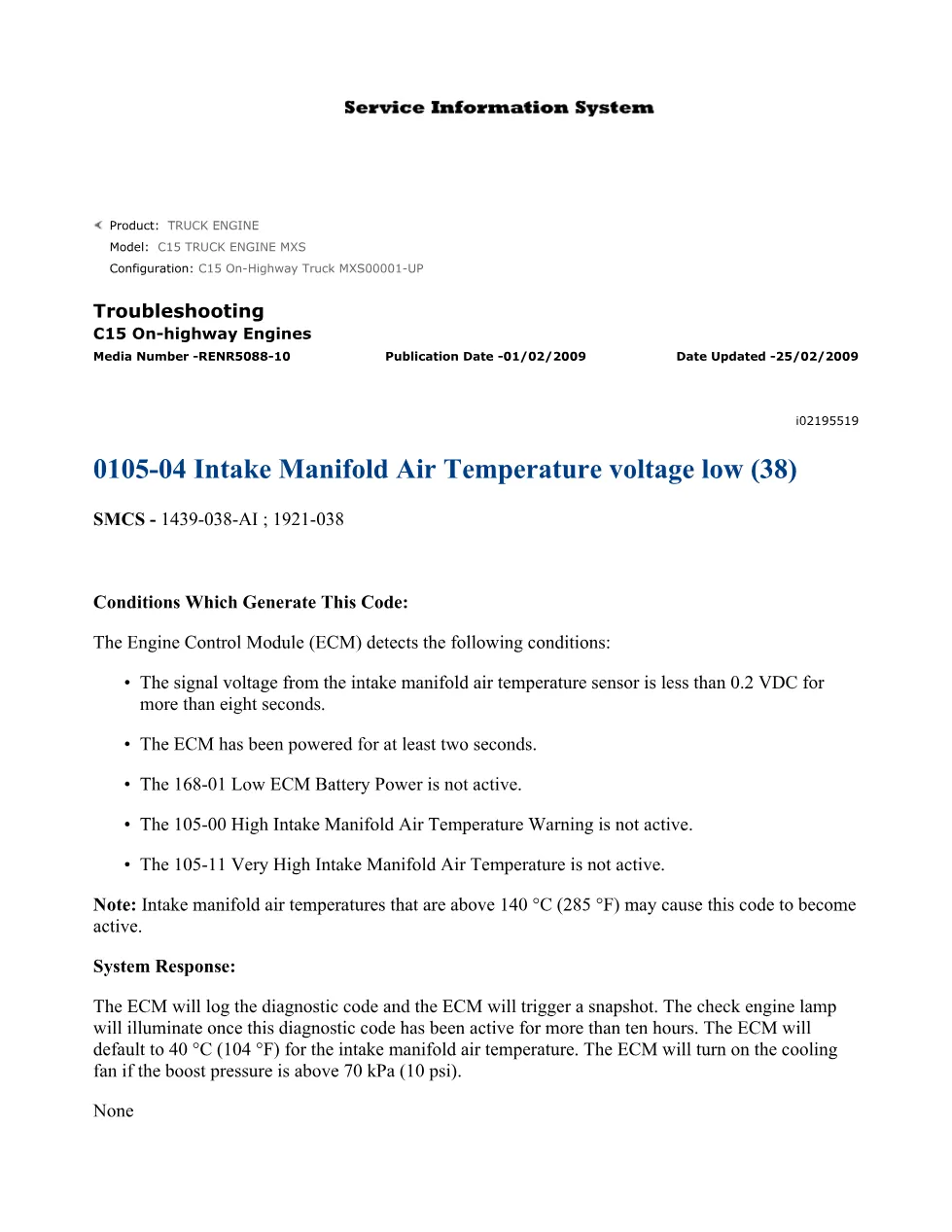 CAT C15 Temperature Sensor Troubleshooting — RENR5088-10 — PDF, - preview page 1 of 3