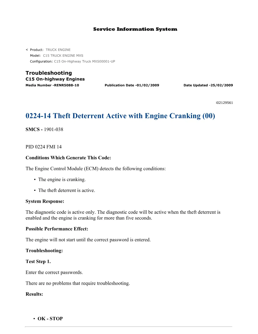 CAT C15 theft deterrent — Troubleshooting Guide RENR5088-10 - page 1 is available after signing in