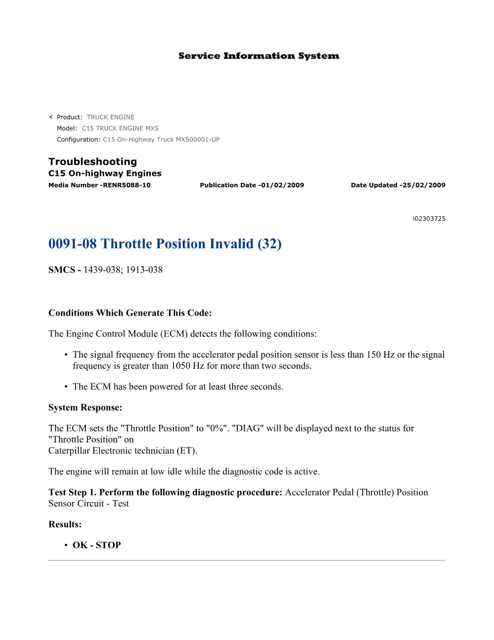 CAT C15 throttle code Troubleshooting — RENR5088-10 — PDF, 12 - preview page 1 of 3