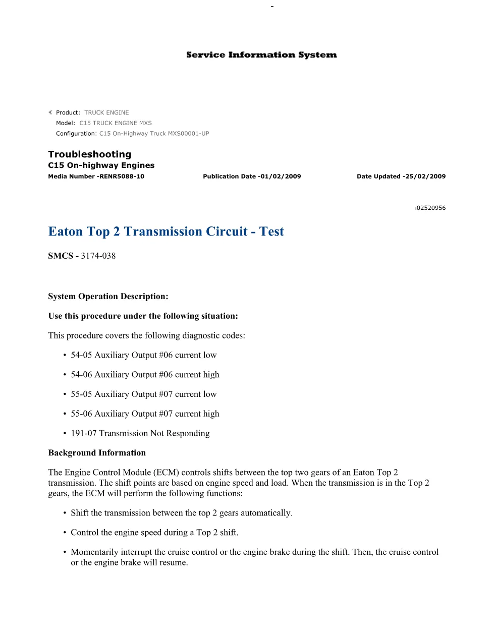 CAT C15 Transmission Troubleshooting — DTC 0191-07 Eaton Top 2 - preview page 2 of 3