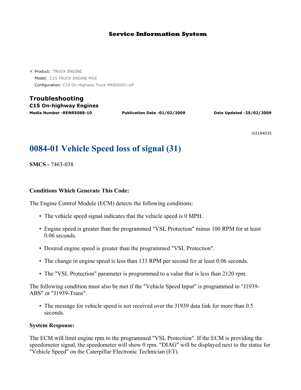 CAT C15 vehicle speed troubleshooting — RENR5088-10 — PDF, 16 - preview page 1 of 3