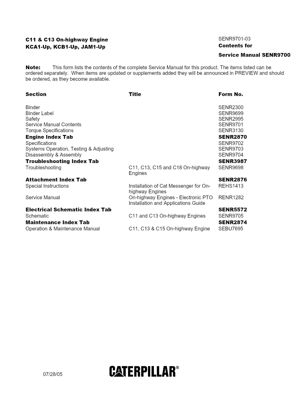 CAT CRAXTM document record CAT document – SENR9701-03-01-ALL (2) - page 1 is available after signing in