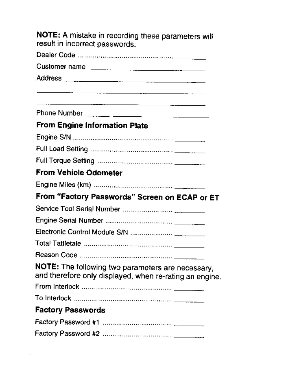 CAT factory passwords worksheet — 3406E C-10 C-12 3176B – Service - page 2 is available after signing in
