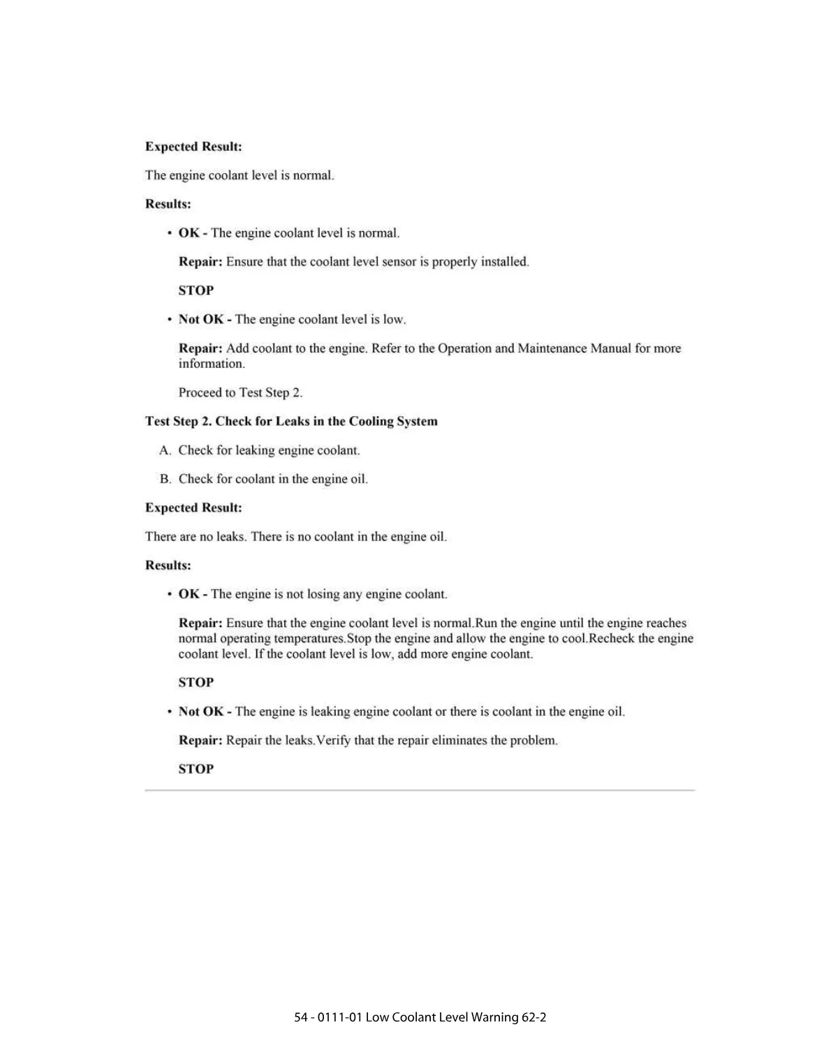 CAT Low Coolant Warning — Diagnostic Trouble Code 0111-01 — PDF, - page 2 is available after signing in