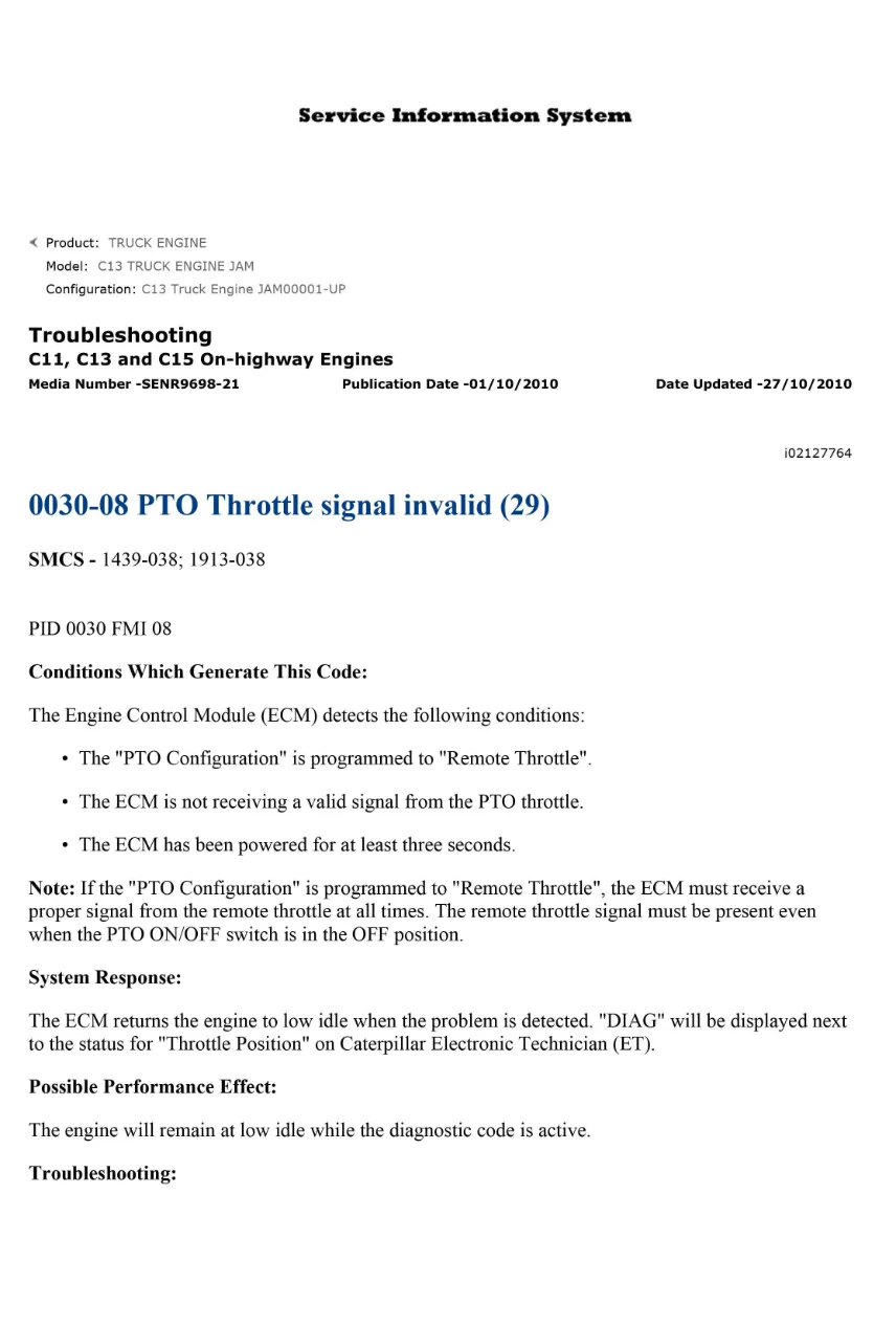 CAT PTO throttle signal — Diagnostic Trouble Code 0030-08 — PDF, - page 1 is available after signing in