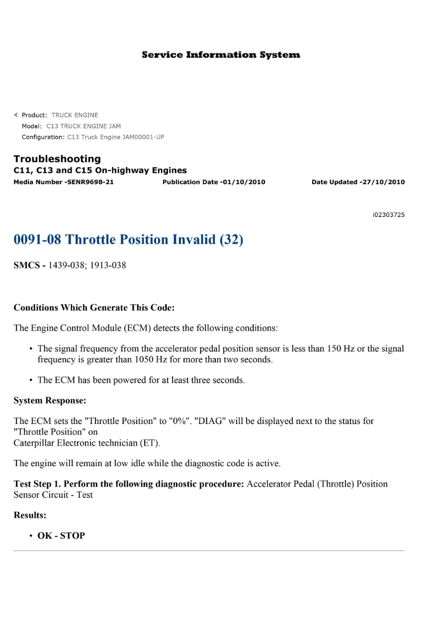 CAT Throttle Position DTC — Diagnostic Guide 0091-08 — PDF, 1 - page 1 is available after signing in