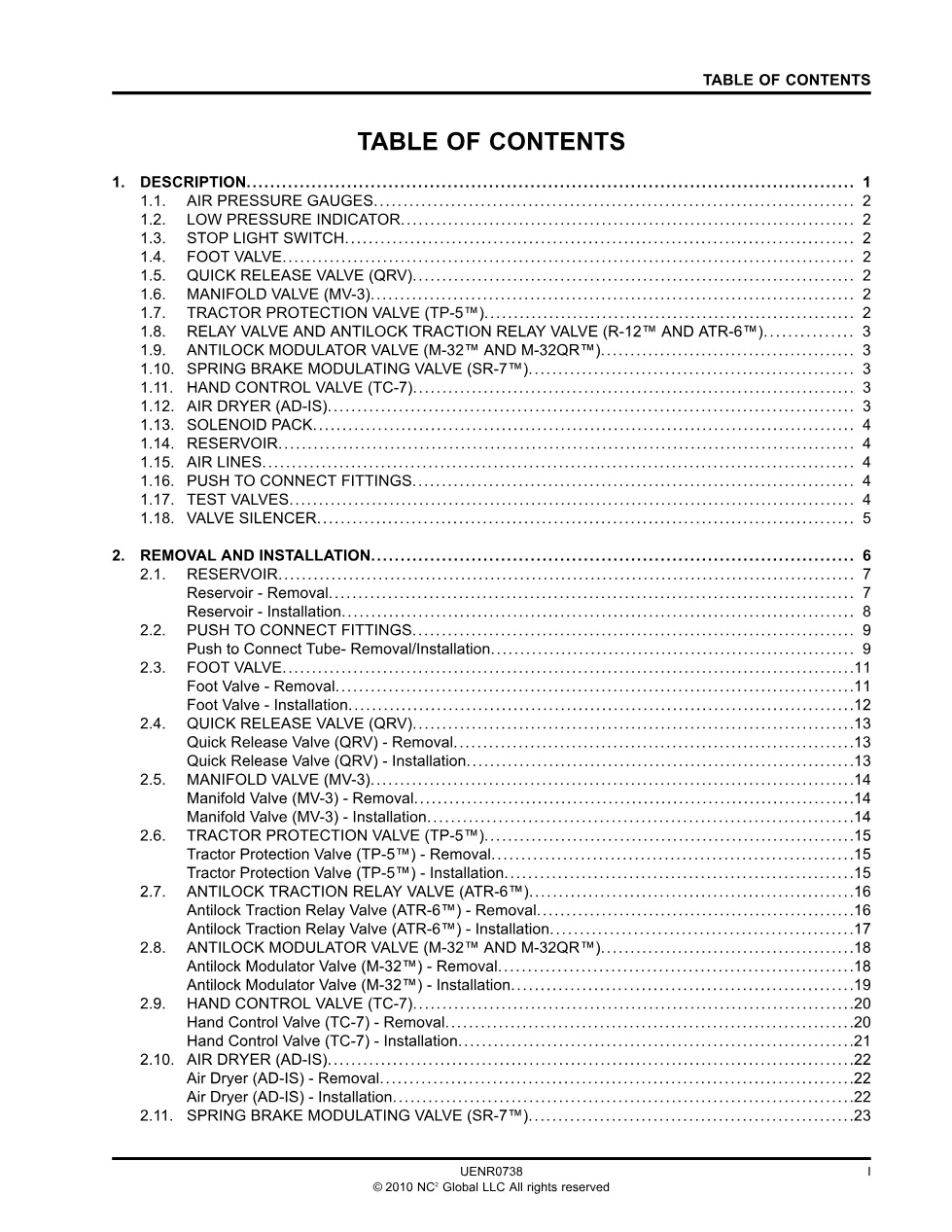 Cat truck brake system manual — CT610 & CT630 ADR-35 Service - page 3 is available after signing in