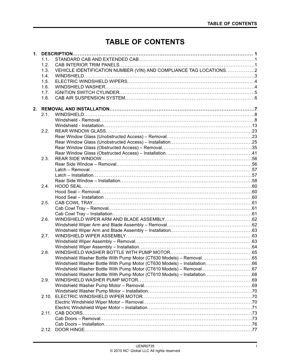 Cat truck cab manual — CT610 & CT630 Service Manual UENR0735 - page 3 is available after signing in