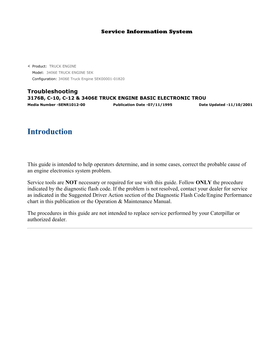 Caterpillar 3406E troubleshooting guide — Basic Electronic - page 1 is available after signing in