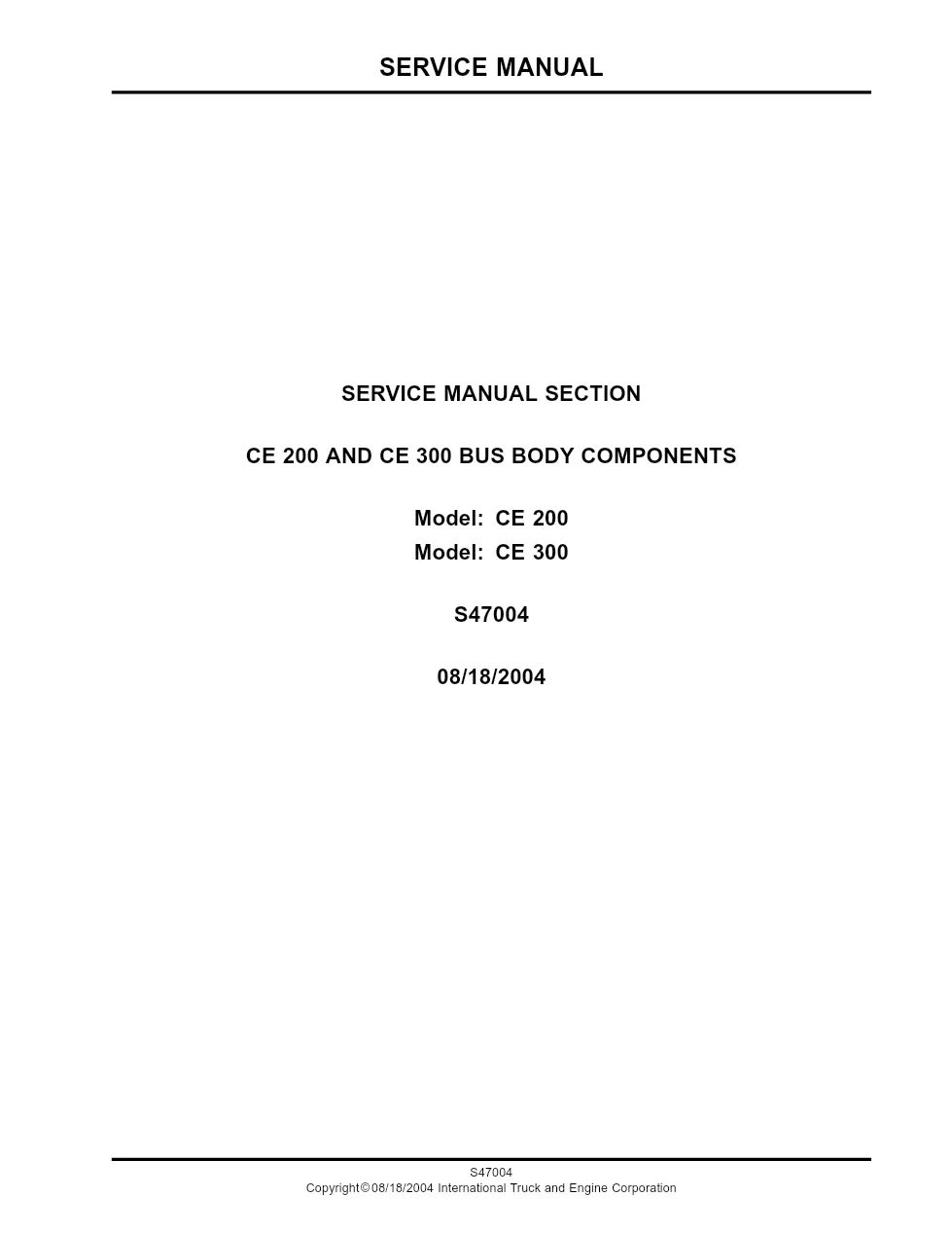 CityStar cab manual — CE 200 & CE 300 Bus Body Service Manual - preview page 1 of 6