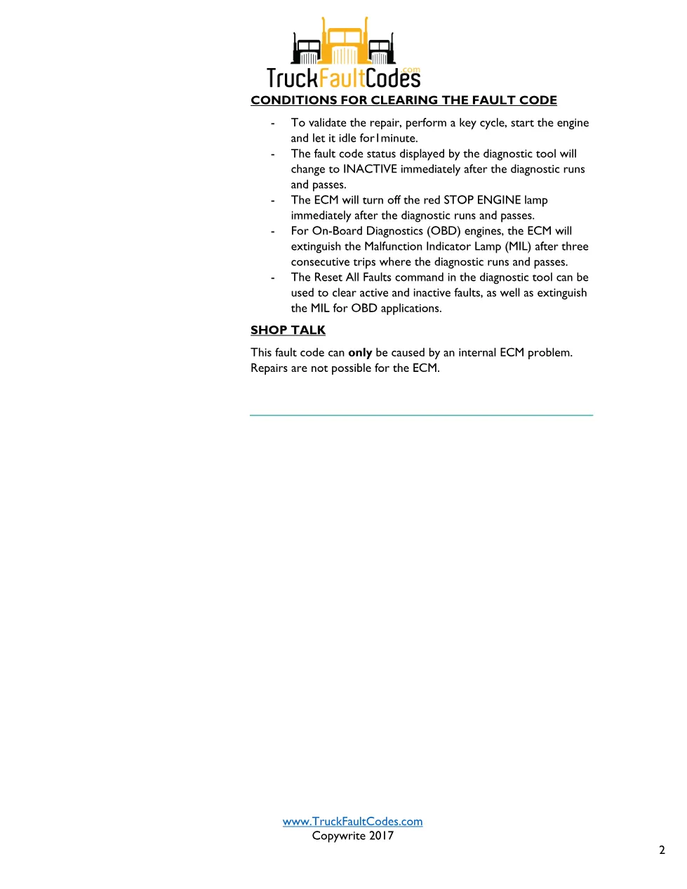 code 111 DTCs troubleshooting manual — ISB6.7 CM2350 ECM - preview page 2 of 3