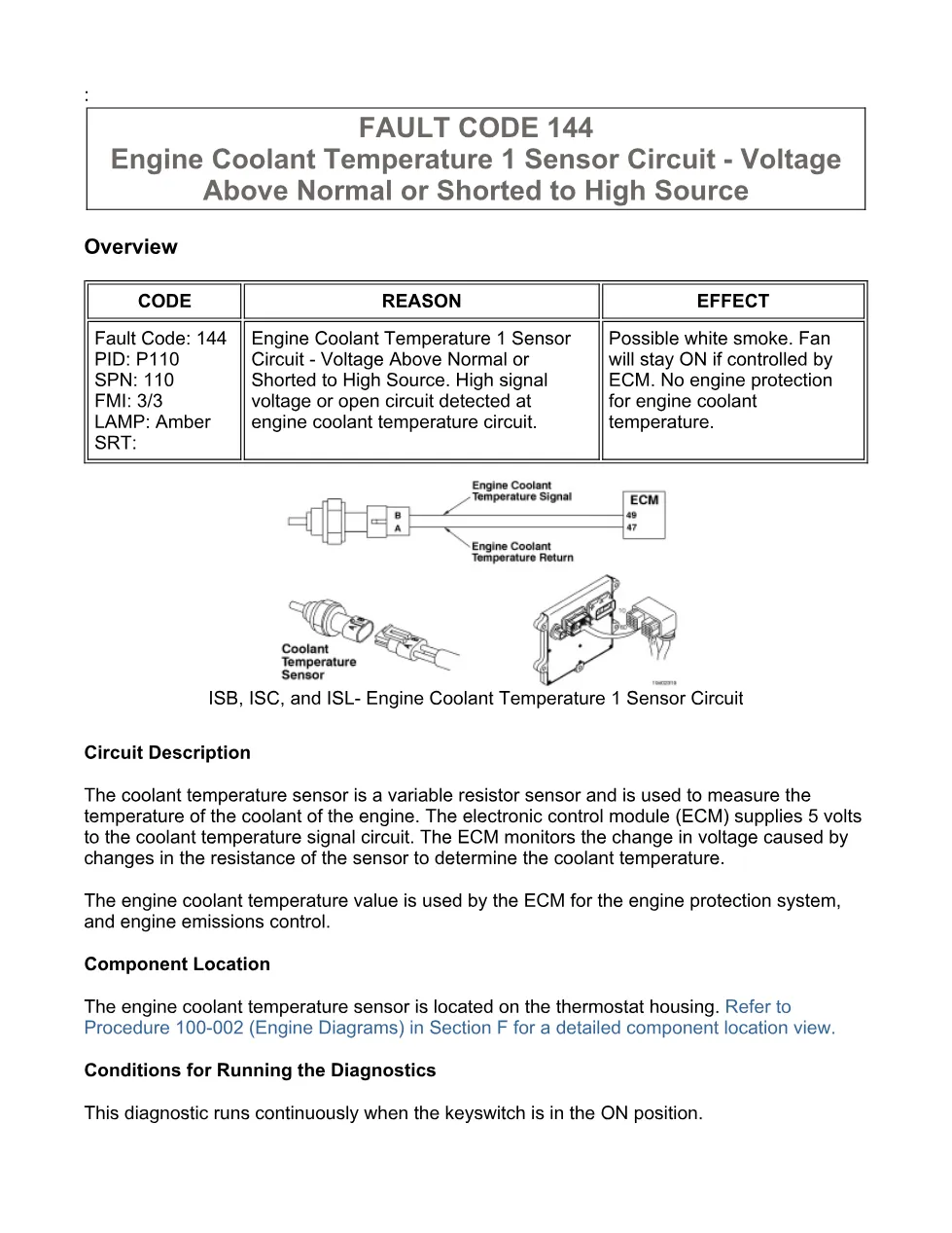code 144 DTCs Troubleshooting Manual — Engine Coolant - preview page 1 of 3