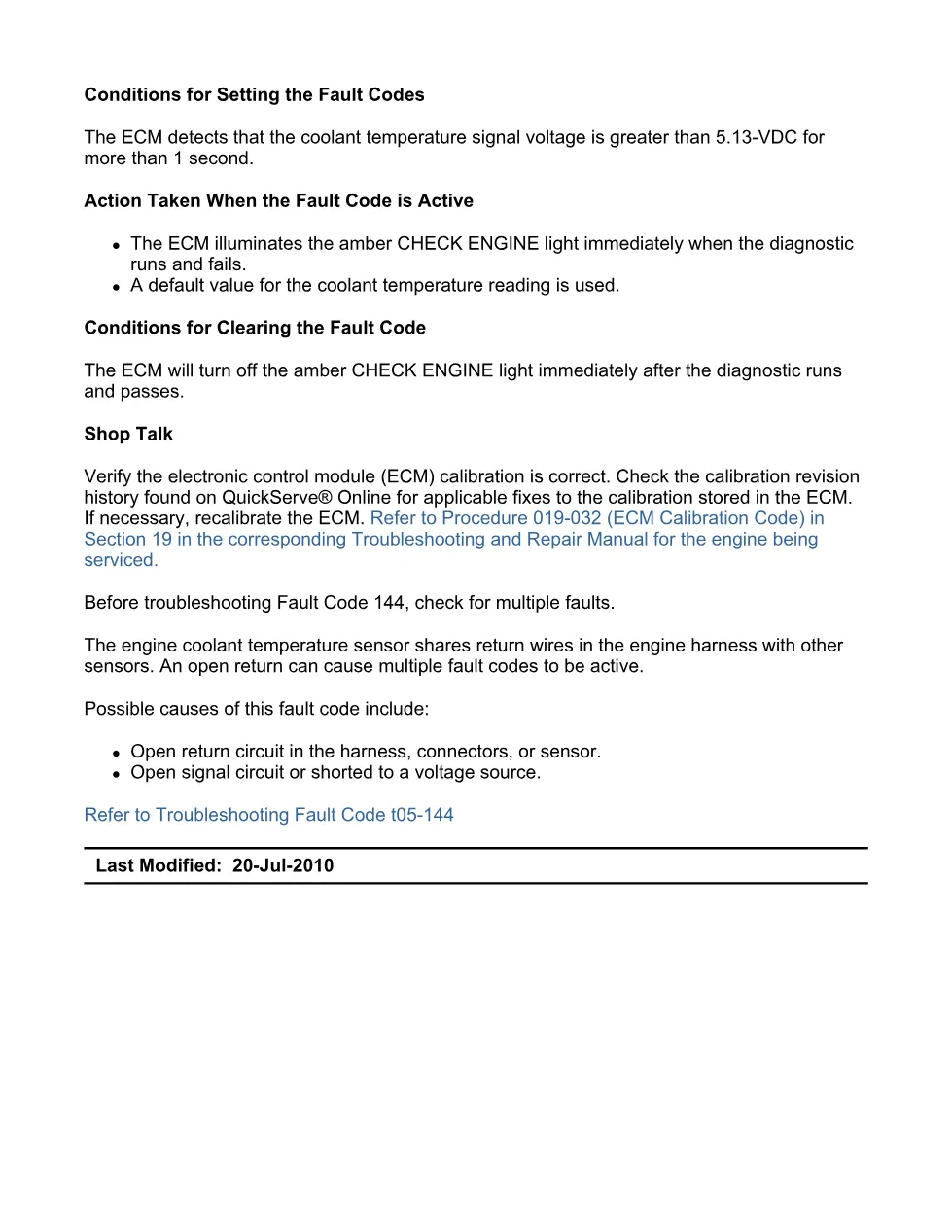 code 144 DTCs Troubleshooting Manual — Engine Coolant - preview page 2 of 3