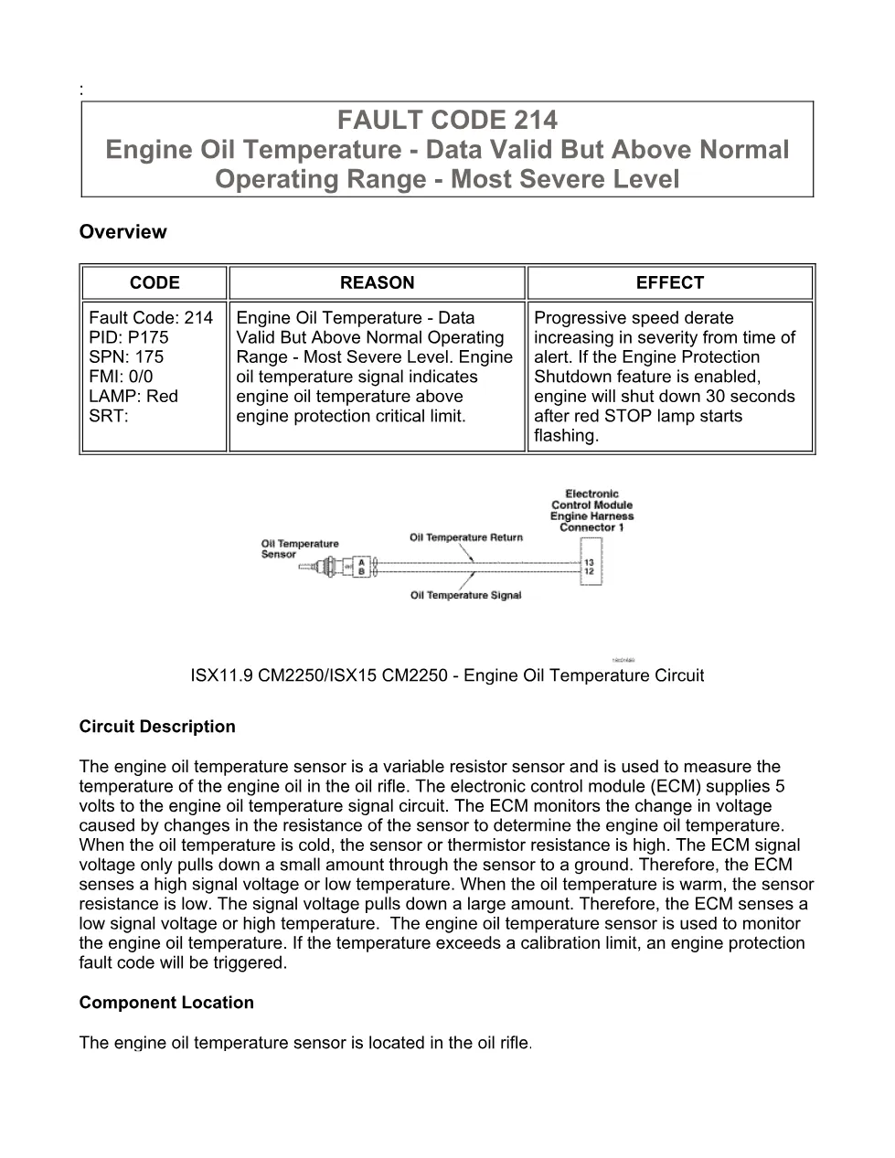 code 214 DTCs manual — Engine Oil Temperature (SPN 175, - preview page 1 of 5