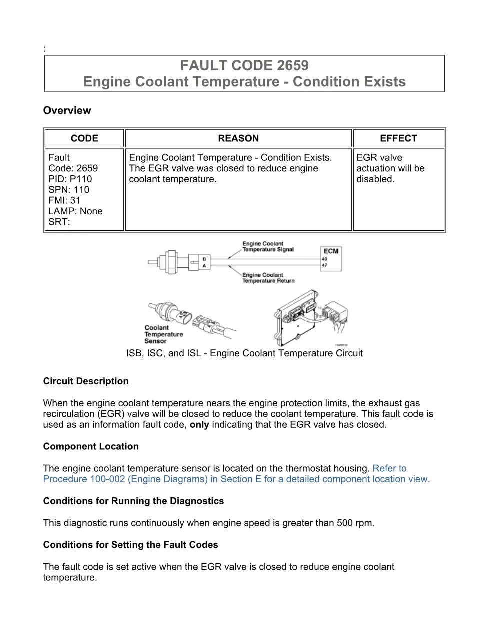 Code 2659 DTCs Document — ISB6.7 CM2150 Engine Coolant - preview page 1 of 3