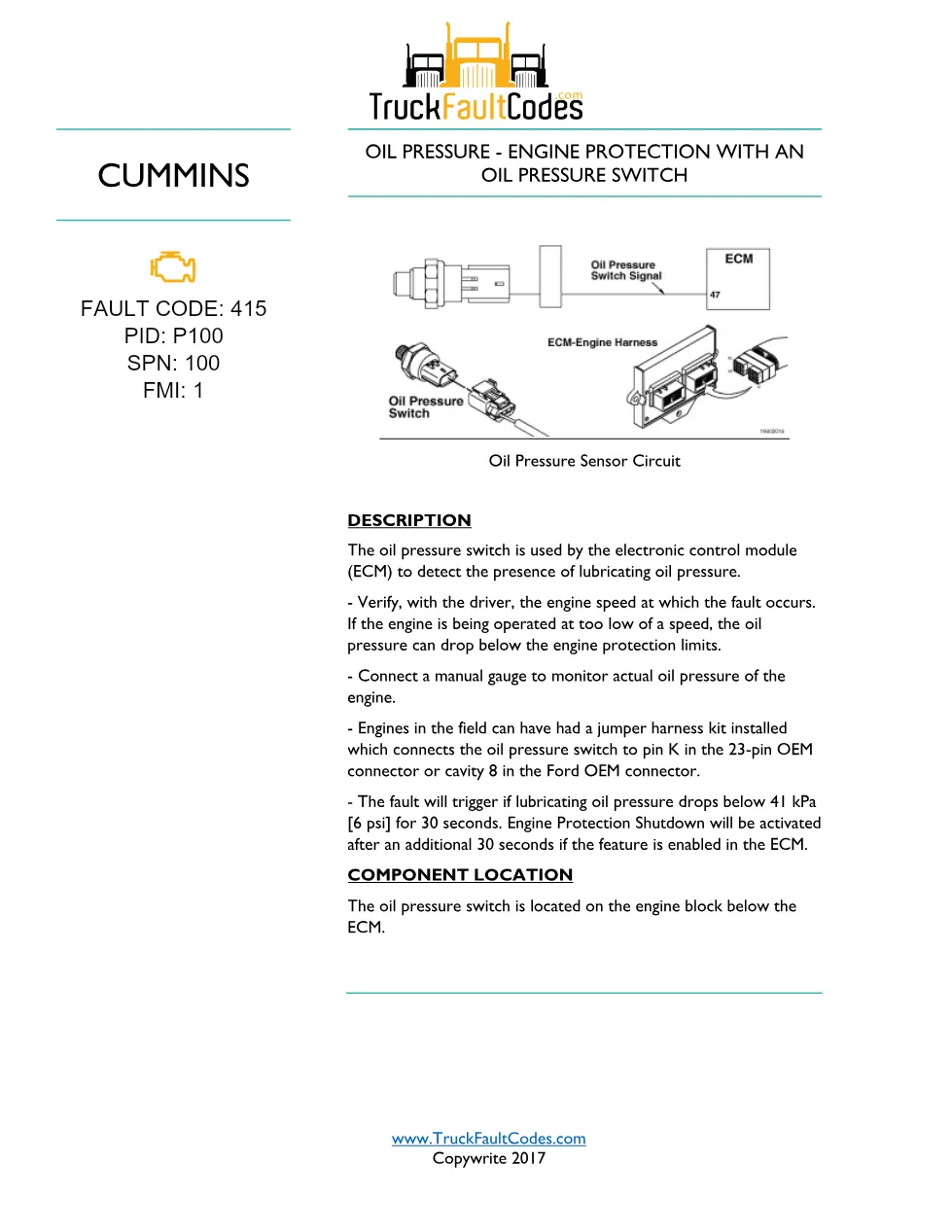 code 415 DTCs Troubleshooting Manual — Oil Pressure - preview page 1 of 2