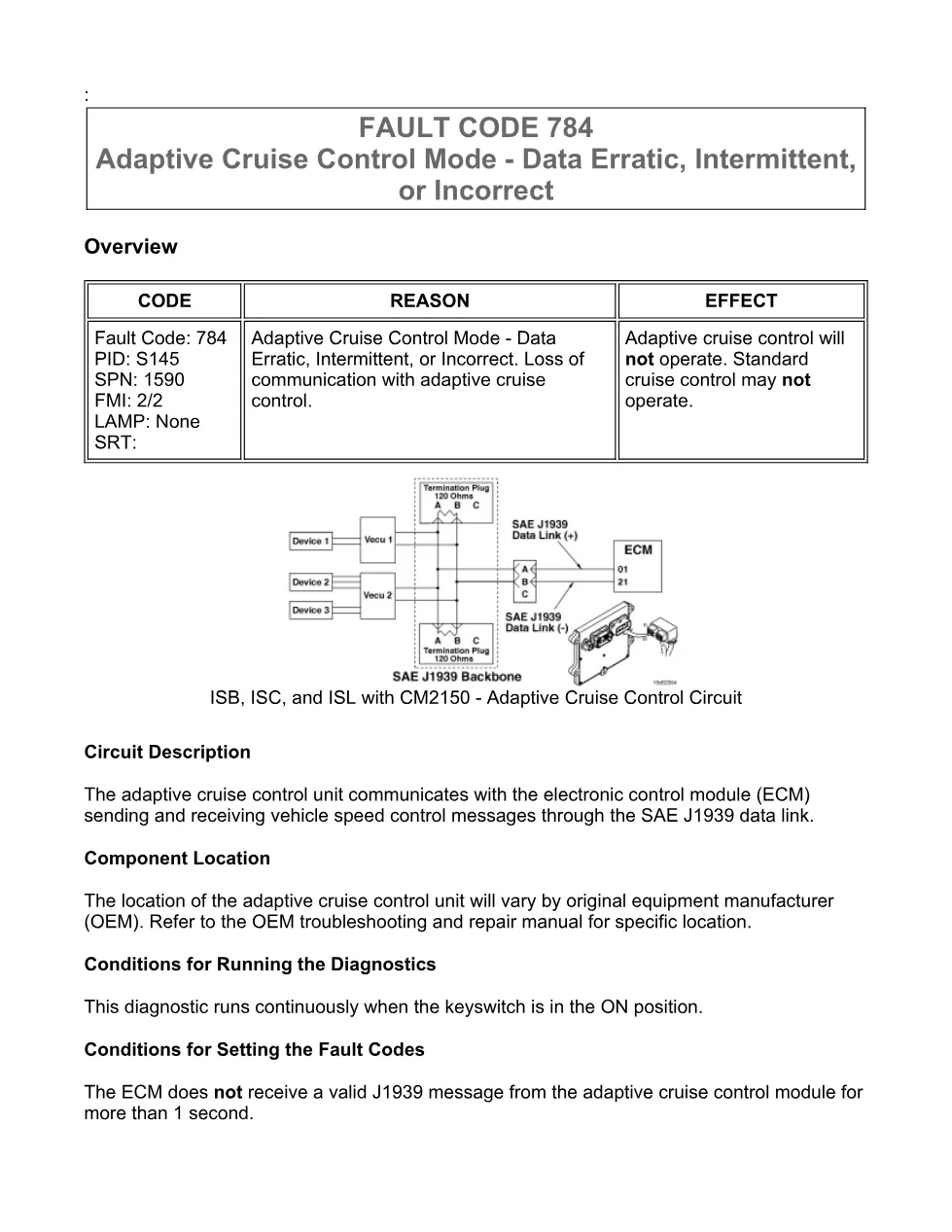 code 784 DTCs Troubleshooting Manual — Adaptive Cruise - preview page 1 of 3