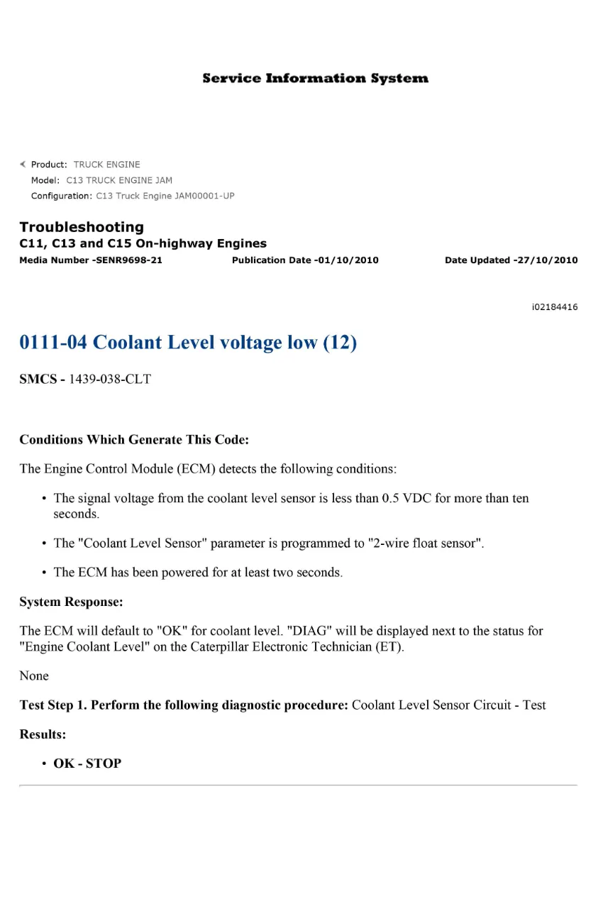 coolant level voltage DTCs — Diagnostic Trouble Code 0111-04 - page 1 is available after signing in