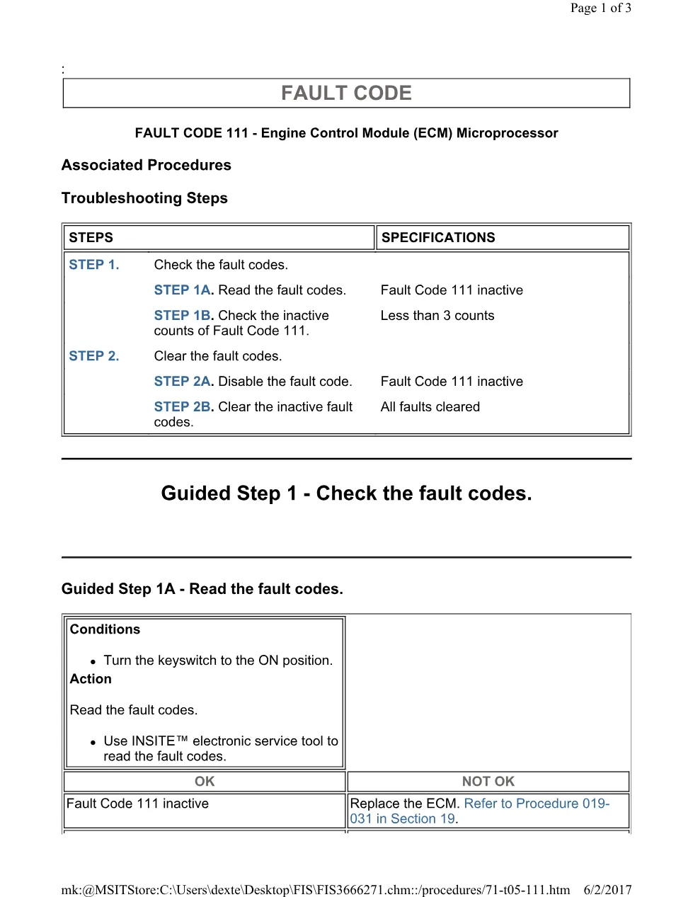 Cummins 111 ECM test ? fault code 111 ECM microprocessor – Guide - preview page 1 of 3