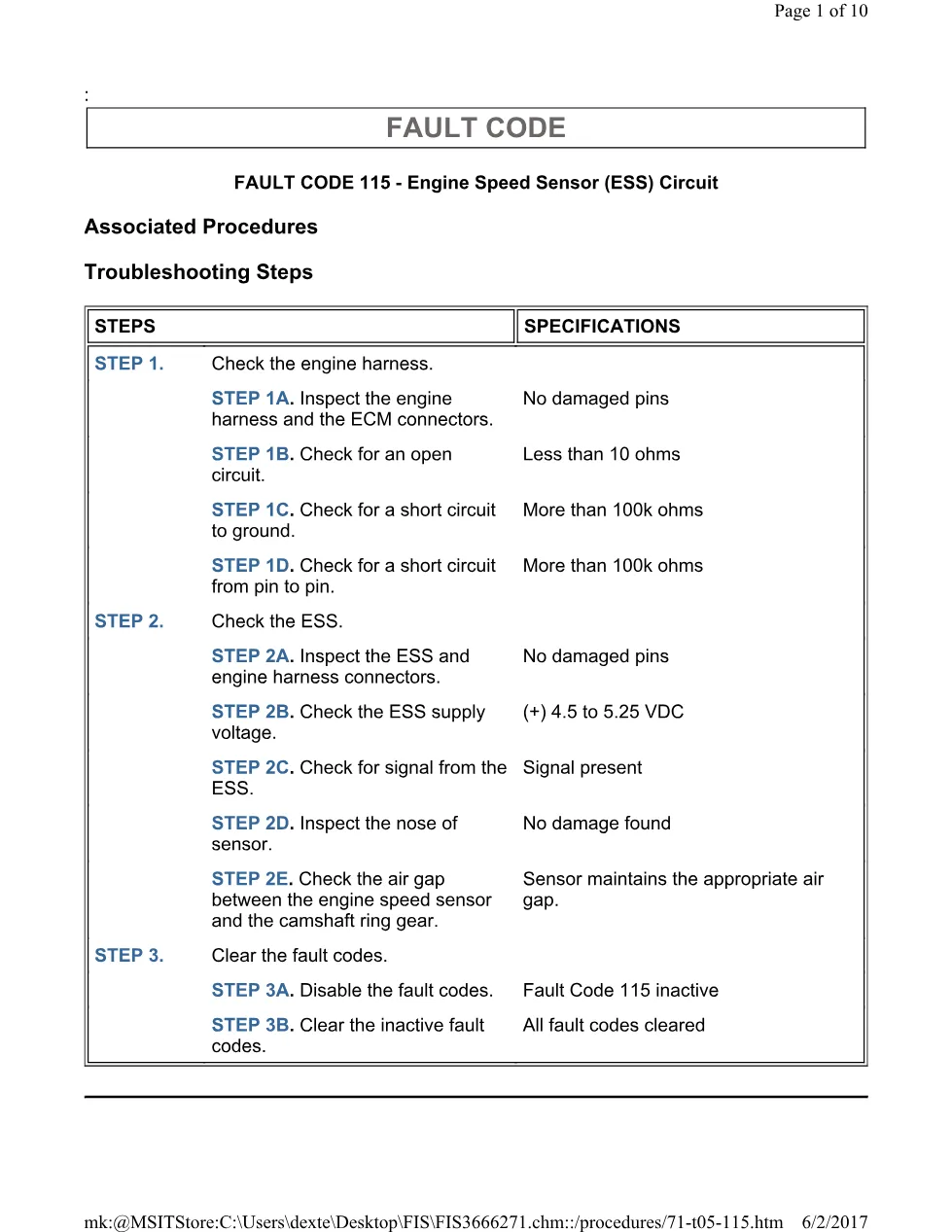 Cummins 115 speed test ? fault code 115 engine speed sensor - preview page 1 of 3