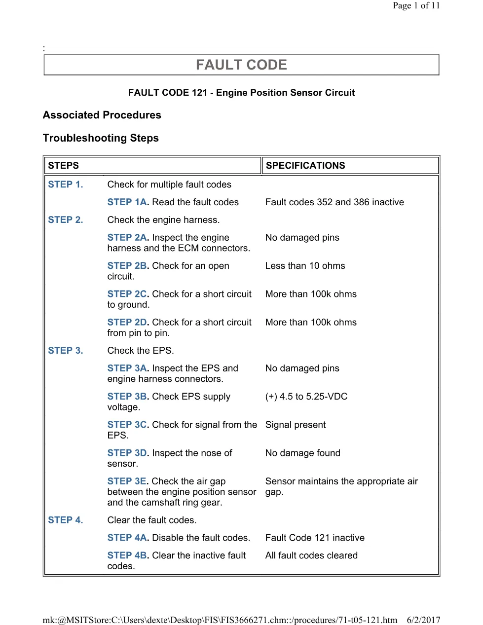 Cummins 121 position test ? fault code 121 engine position sensor - preview page 1 of 3