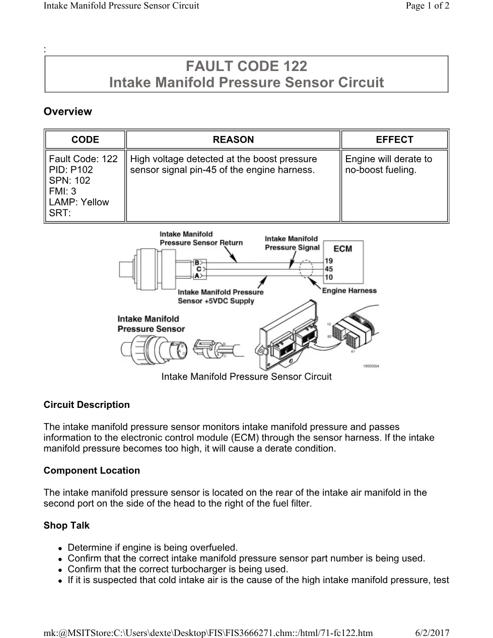 Cummins 122 intake pressure ? fault code 122 intake manifold - preview page 1 of 2