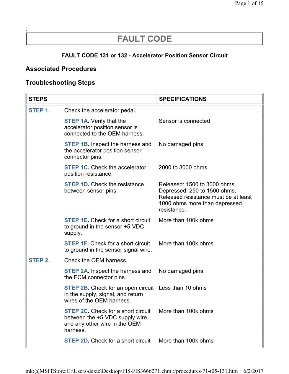 Cummins 131 accelerator test ? fault code 131 or 132 accelerator - preview page 1 of 3