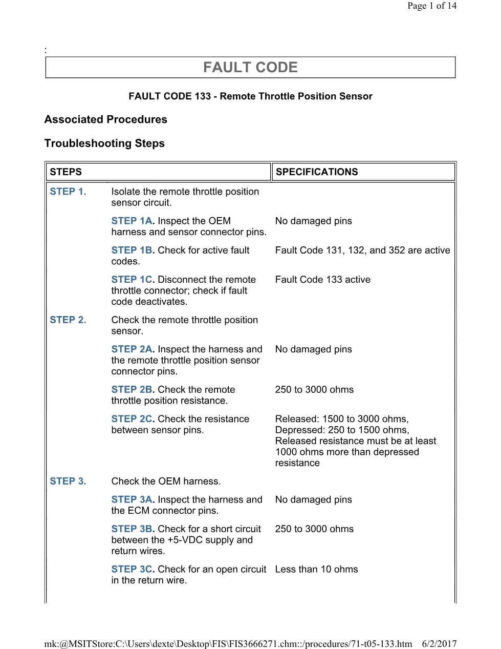 Cummins 133 throttle test ? fault code 133 remote throttle sensor - preview page 1 of 3