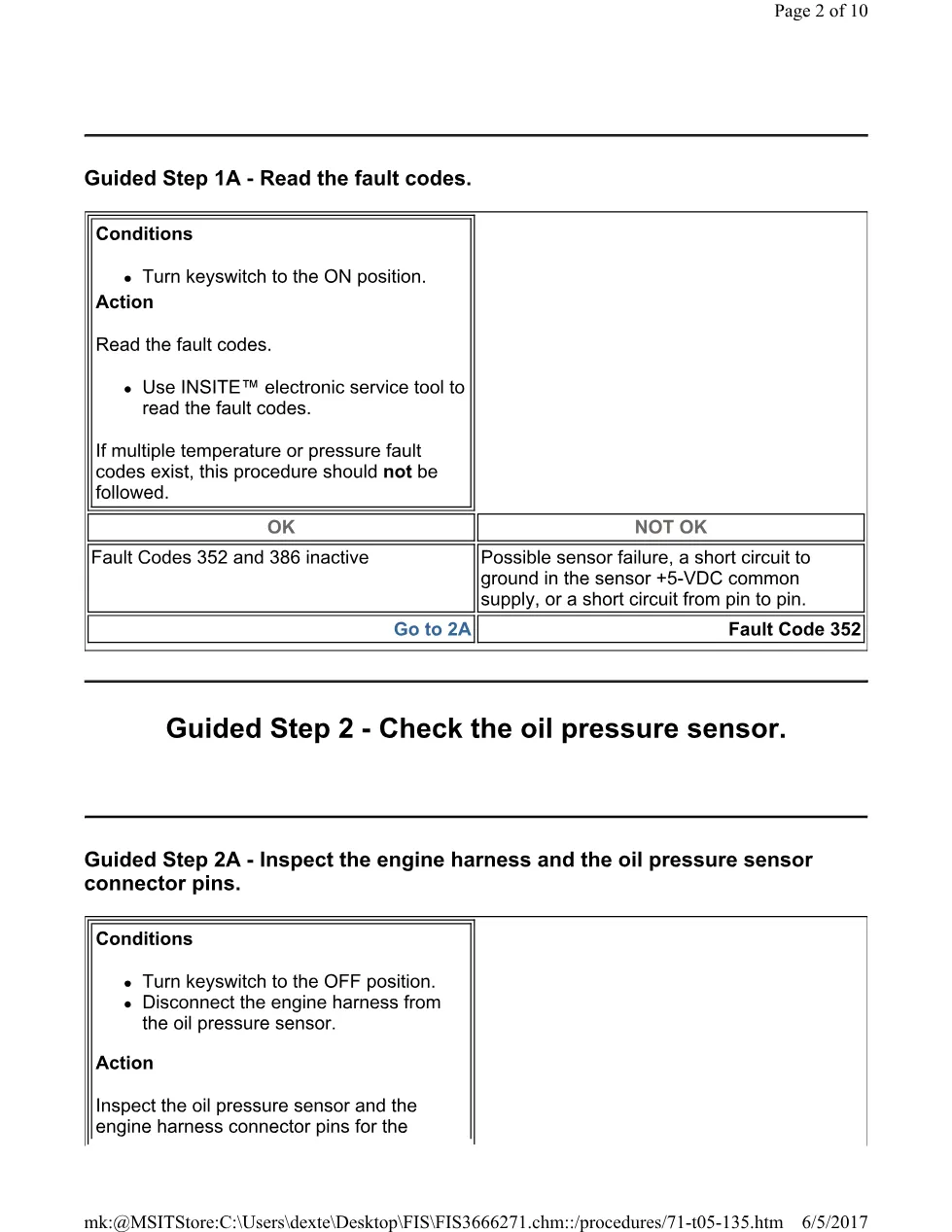 Cummins 135 oil test ? fault code 135 oil pressure sensor – Guide - preview page 2 of 3