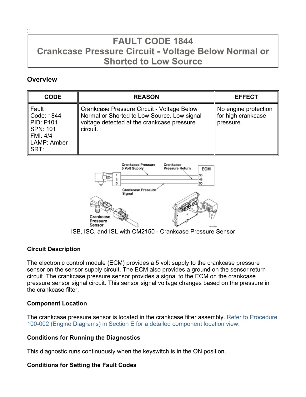 Cummins 1844 troubleshooting — Fault Code 1844 Crankcase Pressure - preview page 1 of 3