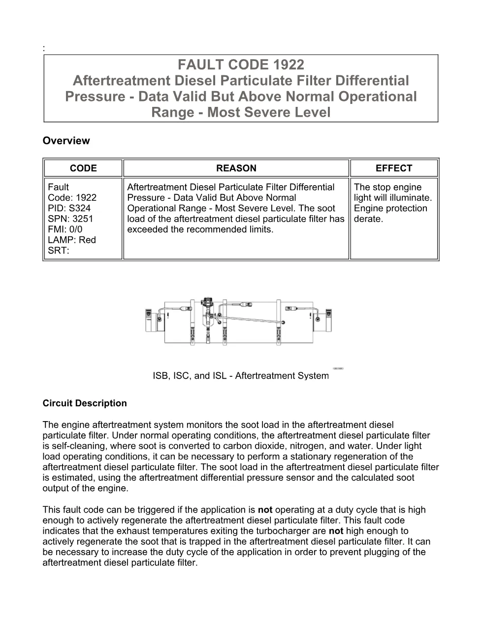 Cummins 1922 troubleshooting — Fault Code 1922 Aftertreatment DPF - preview page 1 of 3
