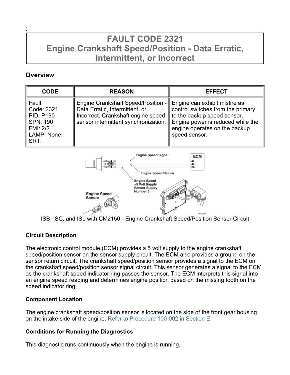 Cummins 2321 fault code troubleshooting manual — Code 2321 — PDF, - preview page 1 of 3