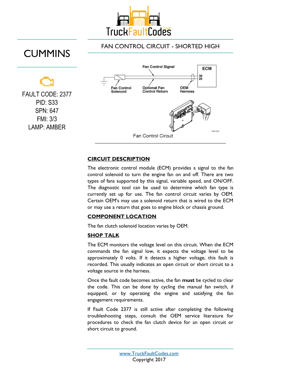 Cummins 2377 fan circuit ? fault code 2377 fan control circuit - preview page 1 of 3